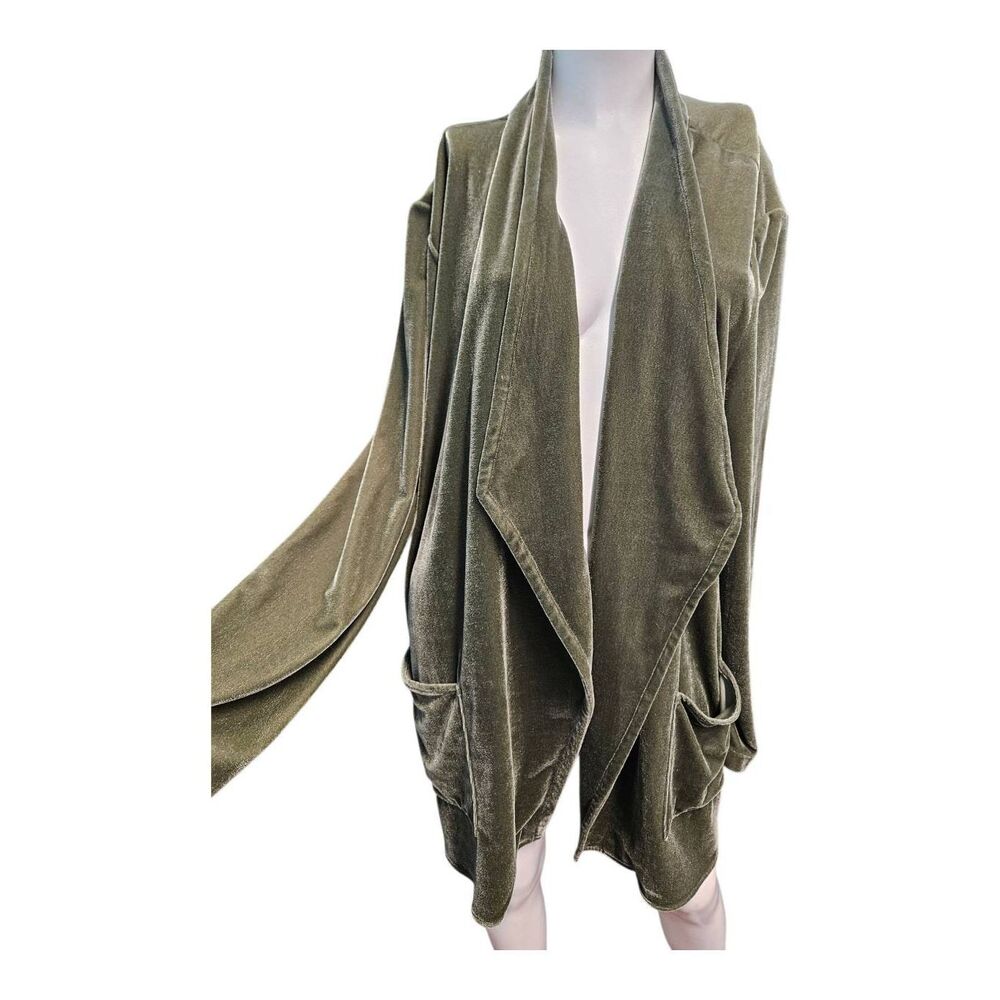 Soft Surroundings Olive Green Velvet Draped Open Cardigan Jacket